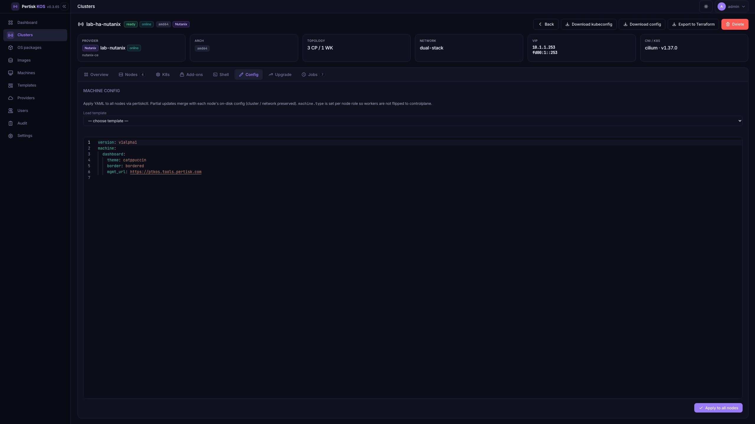 Machine config YAML applied to all nodes