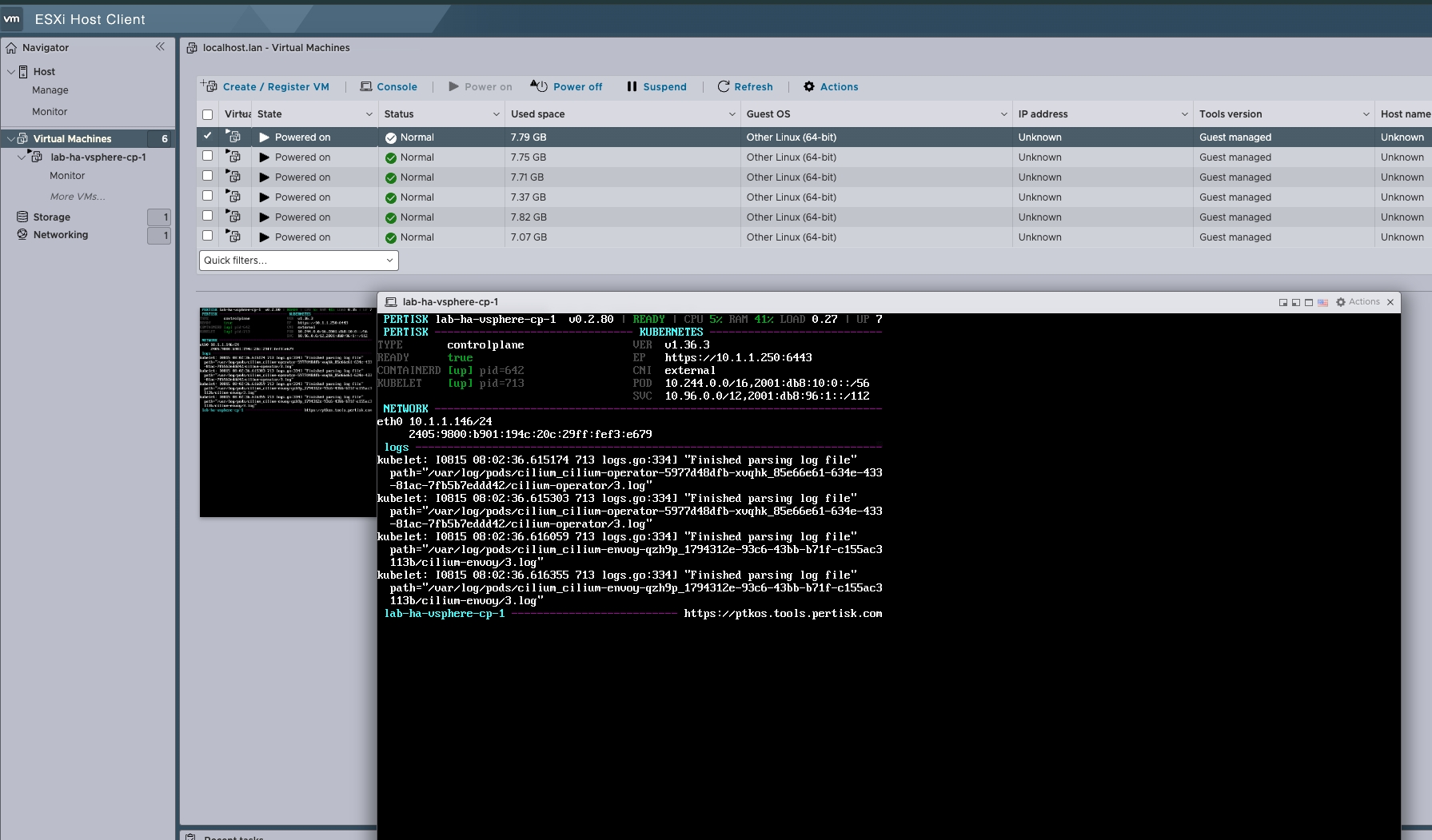pertiskd serial console on ESXi vSphere
